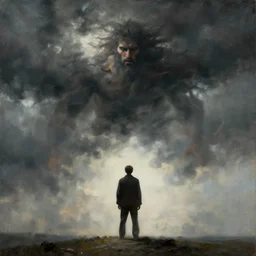 a man standing alone against the wrath of god painting