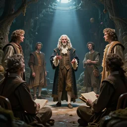 speaking to historical figures through time, time travel, concept art, dramatic lighting
