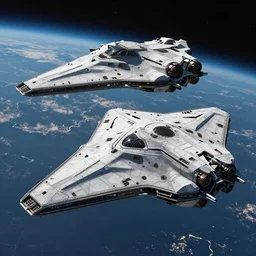detailed photo of two star ships in space, in the style of halo