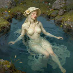 a full body portrait of a beautiful post apocalyptic offworld neoicelandic biofarmer swimming by the watering hole, intricate, elegant, highly detailed, digital painting, artstation, concept art, smooth, sharp focus, illustration, art by krenz cushart and artem demura and alphonse mucha