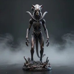centered photorealistic Cat xenomorph statue inspired by Giger, octane render, unreal engine 4k, volumetric light, fog, sinister background, wide shot, detailed