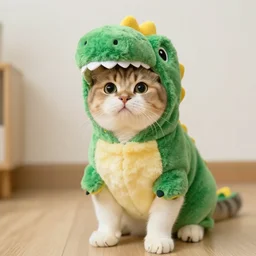a cat wearing a cute t - rex costume, kodak 5 0 mm, 4 k