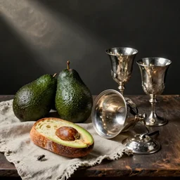 still life by willem claesz heda, avocados, bread, linen, a fly, silver, overturned chalice, goblets,