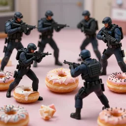 swat team fighting each for delicious donuts.