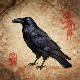 raven - shaman with tatoo, prehistoric cave painting