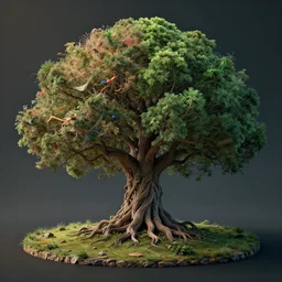 soul tree of the earth, perfect symmetry, left side chaos, right side serenity, circular base surrounding grand tree, cinematic, ultrarealistic, intricate detail, finely detailed, small details, extra detail, high resolution, 3D, volumetric lighting, octane render, 8k, ultradetailed, photorealistic,
