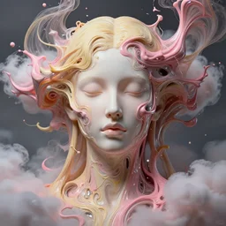 epic beautiful intricate and detailed concept art. abstract female face with blond and pink liquid fluid carbon god. abstract sculpture. art noveau clouds
