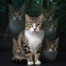 multiple exposure photo with cat and forest on dark background, 3 5 mm