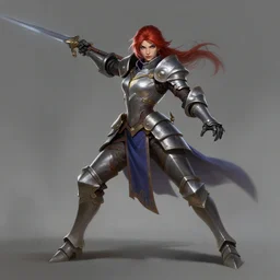 ultra realistic illustration, full body shot of female knight in heroic pose, reach contrast of colors, league of legends artwork