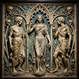 detailed realistic memento mori by augustus pugin and cameron gray, gothic ornament, skulls, bones, art nouveau, neogothic, ornate art nouveau botanicals, horizontal symmetry