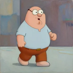 real life peter griffin, painting by phil hale, fransico goya,'action lines '!!!, graphic style, visible brushstrokes, motion blur, blurry, visible paint texture, crisp hd image
