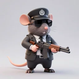 3d model rat in mafia attire, holding a tommy-gun