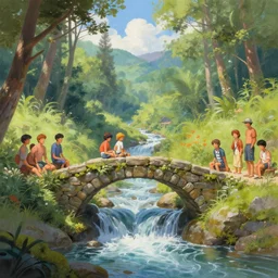 A beautiful digital painting stone footbridge, waterfall, lovely valley by Stanley Artgerm Lau, frank frazetta, Rossdraws, James Jean, gerald brom, Andrei Riabovitchev, Marc Simonetti, and Sakimichan, trending on artstation