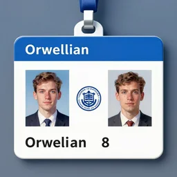 orwellian id card, ultra realistic, personal identification number, profile picture, corporate logo, digital painting, vibrant colors, hyper realistic, minimalist art style, artstation, featured on z brush, 8 k, 3 5 mm film grain