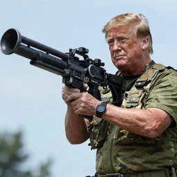Donald Trump holding the death machine minigun from call of duty