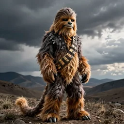 a chewbacca - cthulhu elder beast chimera, photorealistic, trail cam footage by ralph steadman
