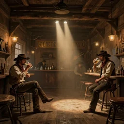 1800s saloon interior, dramatic lighting, cowboys drinking, concept art, greg rutkowski, artstation