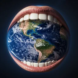planet earth with a giant mouth, cartoonish, sci fi, artstation, detailed