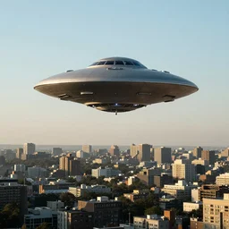 a ufo hovering over a city
