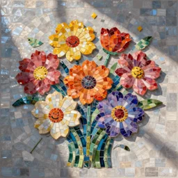 flower composition, impressionist mosaic, colorful, happy accidents,