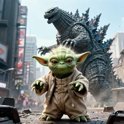 movie still of yoda as godzilla yoda yoda destroying tokyo in the new movie, giant yoda