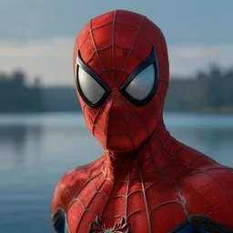 spiderman closeup portrait, dramatic light, lake background, 2 0 0 mm focal length, painted by stanley lau, painted by greg rutkowski, painted by stanley artgerm, digital art, trending on artstation