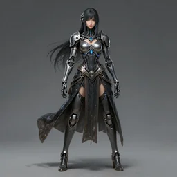 beautiful female cyborg cyberpunk dark fantasy girl character full - length image, concept art futuristic norse, anime art, intricate details, highly detailed photorealistic portrait in the style of adam hughes, seseon yoon, artgerm and warren louw