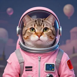 portrait of a cat wearing a pink spacesuit, surreal background, digital art by Krenz Cushart, trending on artstation, cgsociety,