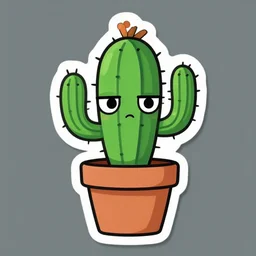 vector sticker of a chilled out potted cactus character. expressive.