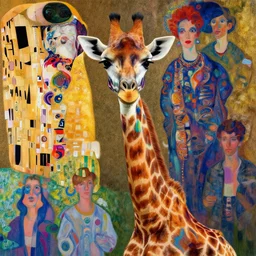 the cutest giraffe, psychedelic, patterned skin, trending on artstation, photorealism!!!, vibrant colors, digital art, in the style of harumi hironaka, gustav klimt, lisa frank, egon schiele, coby whitmore, david bates, monet.