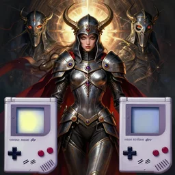 symmetry!! game boy portrait of a female crusader, unholy, intricate, highly detailed, dynamic lighting, digital art, digital painting, artstation, terence nielsen, sharp focus, illustration, art by artgerm and greg rutkowski and moebius, 8 k