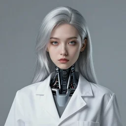 a portrait of one scientist android girl with silver hair by artgerm and wlop