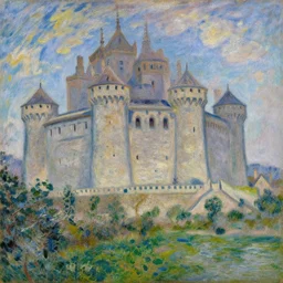 castle, buddhism, impressionnisme, painting by greg rutkowski, artgerm, claude monet