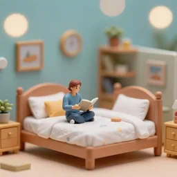 a miniature person in the miniature bedroom, bokeh, resin 8 0 mm miniature figure photo, 4 k