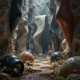 : abstract glossy shapes immersive experience meowwolf dalle2 macro lens  3d render unity unrealengine octane