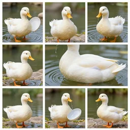 a duck washing the dishes and doing chores, uktra 14K HD quality, photorealistic, highly detailed, collage photo