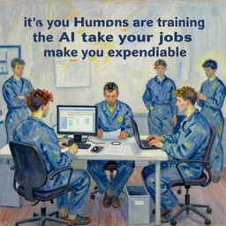 it is you humans that are training the AI to take your jobs and make you expendable, impressionist style, 8K HD