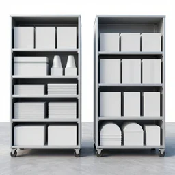 two frames of equal size, the first is a picture of a warehouse full of boxes, the second is an identical picture to the first except the boxes are red