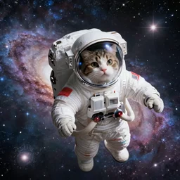 astronaut cat floating in space with beautiful galaxies, aesthetic 4 k, octane render