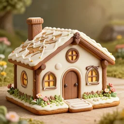 a medieval hobbit house made of ginger bread, ornate, beautiful, atmosphere, vibe, flowers, concept art illustration, color page, 4 k, tone mapping, doll, akihiko yoshida, james jean, andrei riabovitchev, marc simonetti, yoshitaka amano, digital illustration, greg rutowski, volumetric lighting, sunbeams, particles