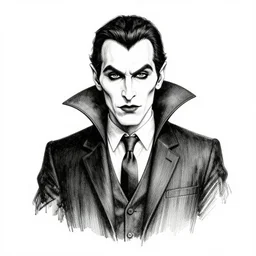 a vampire in a suit and tie, character portrait, detailed ink drawing, black and white, 9 0 s vibe, concept art by tim bradstreet