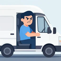 a angry internet repair man, driving in van, clean cel shaded vector art. shutterstock. behance hd by lois van baarle, artgerm, helen huang, by makoto shinkai and ilya kuvshinov, rossdraws, illustration