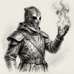 a pencil smear sketch of a plague doctor ghost rider holding his right hand out with fire coming off of it, plague doctor mask is half burnt off, as a d & d character, blue robe, magical, red highlights, hip hop aesthetic, concept sheet, painting by gaston bussiere, demon slayer, akiri toriyama, dramatic lighting, professional manga style, anime