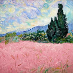 pink wheat field and cypresses by van gogh