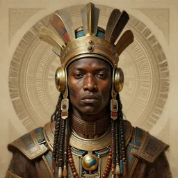 a retro futuristic african tribal chief, art by joseph christian leyendecker, design blocking by drew struzan and alphonso mucha, highly detailed, digital painting, concept art, smooth sharp focus, intricate, symmetry,