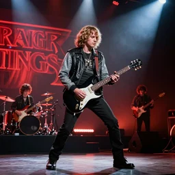 photo of Eddie Munson from stranger things playing with Metallica at a concert