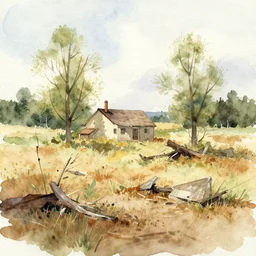 a watercolor of a sordid soremi landscape on a warm summer's day