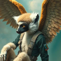 epic professional digital art of female human - sifakas lemur hybrid animal wearing air force jumpsuit, eagle wings, painting, by lisa roet, reyna rochin, iris van herpen, leesha hannigan, artstation, cgsocietywlop, epic, much wow, much detail, gorgeous, detailed, cinematic, masterpiece