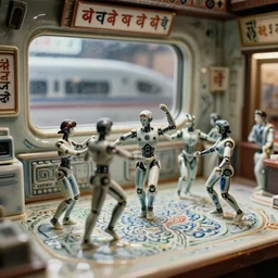 fuji gfx, 2 0 0 mm ; beautiful hyperrealistic dithered film still from nepal movie of cyborg lab dance scene in style of 1 9 9 0 s frontiers in miniature porcelain retrofuturism deep emboss macro design architectural art studio photography magazine seinen manga wired devanagari brain map closeup still life edition, real - life shinkansen window view porcelain izakaya sign, highly detailed, tilt shift background