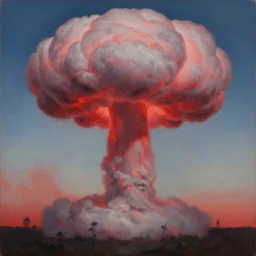 8 0 s new age album cover depicting a nuclear mushroom cloud in the shape of guy fieri, very peaceful mood, oil on canvas by ernst haeckel, by wayne thiebaud, cinestill with red halation